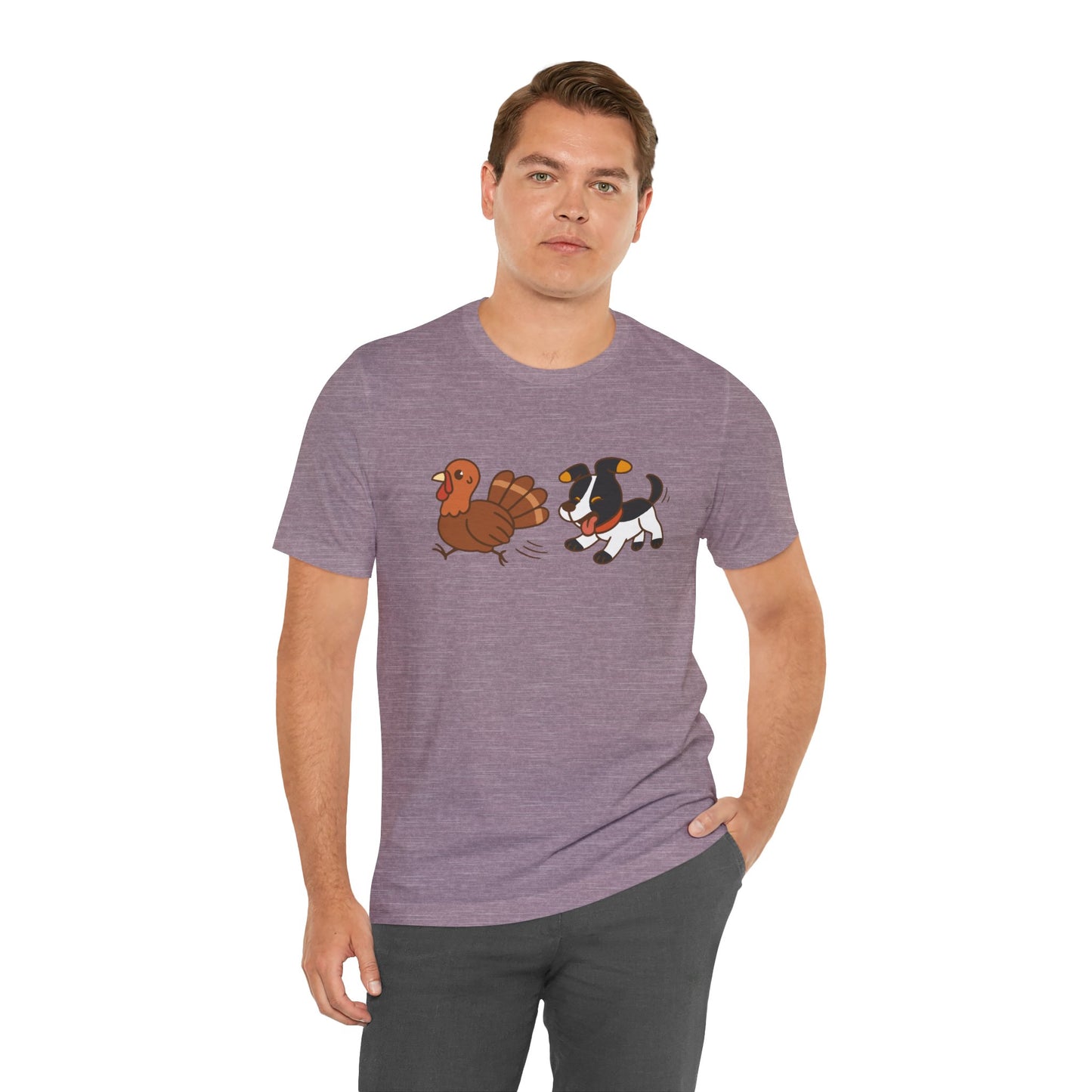 Dog Chasing Turkey T-Shirt – Funny Thanksgiving Dog Tee
