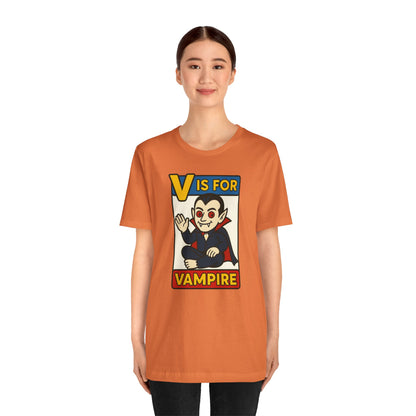 V is for Vampire T-Shirt – Funny Halloween Legend Alphabet Tee