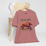 Rose crewneck tee with dinosaur push-ups graphic printed on the front