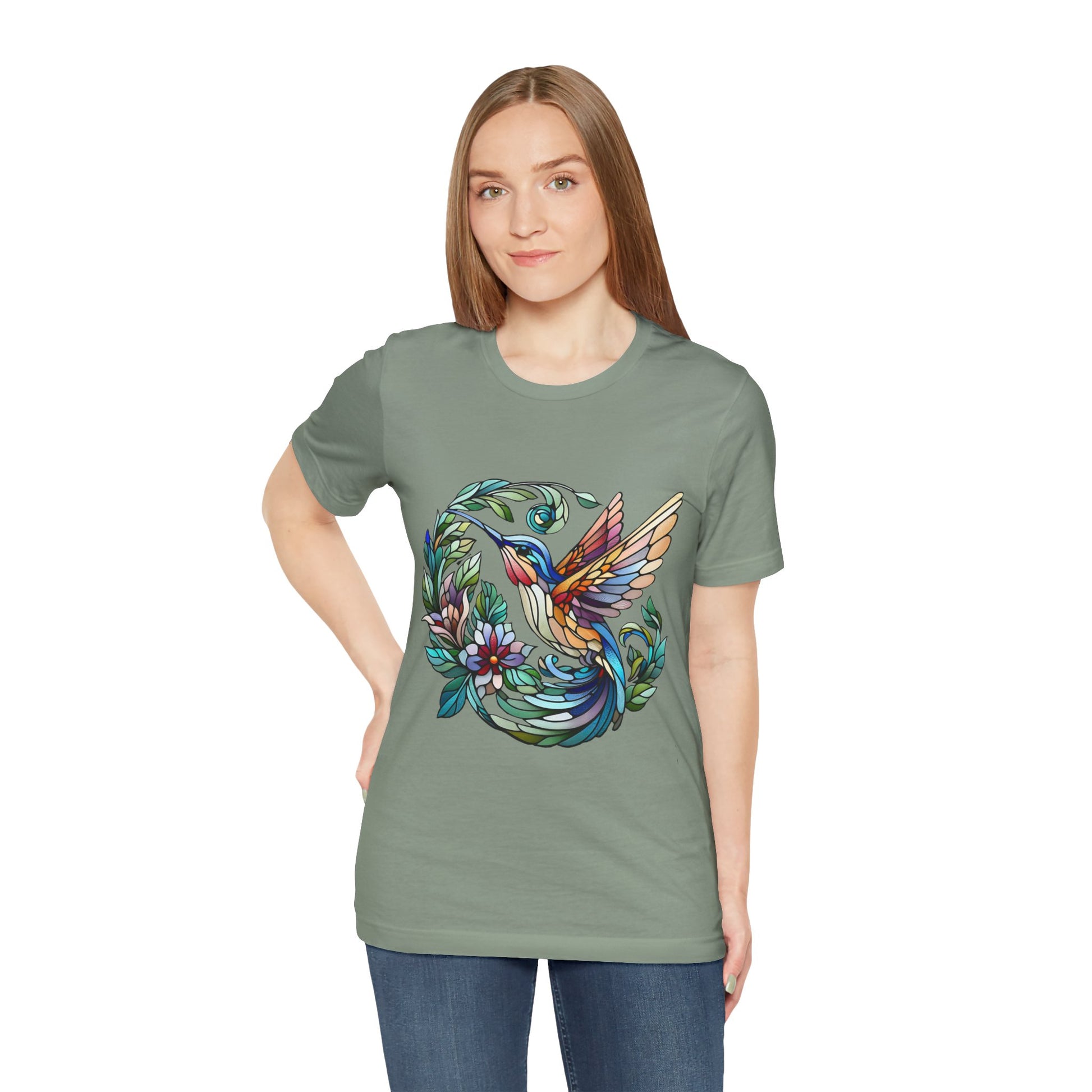 Stained Glass Hummingbird Tee – Vibrant Nature Shirt - WhimSpin - https://whimspin.com