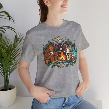 Cryptid Campfire T-Shirt – Bigfoot, Mothman & Nessie Tee