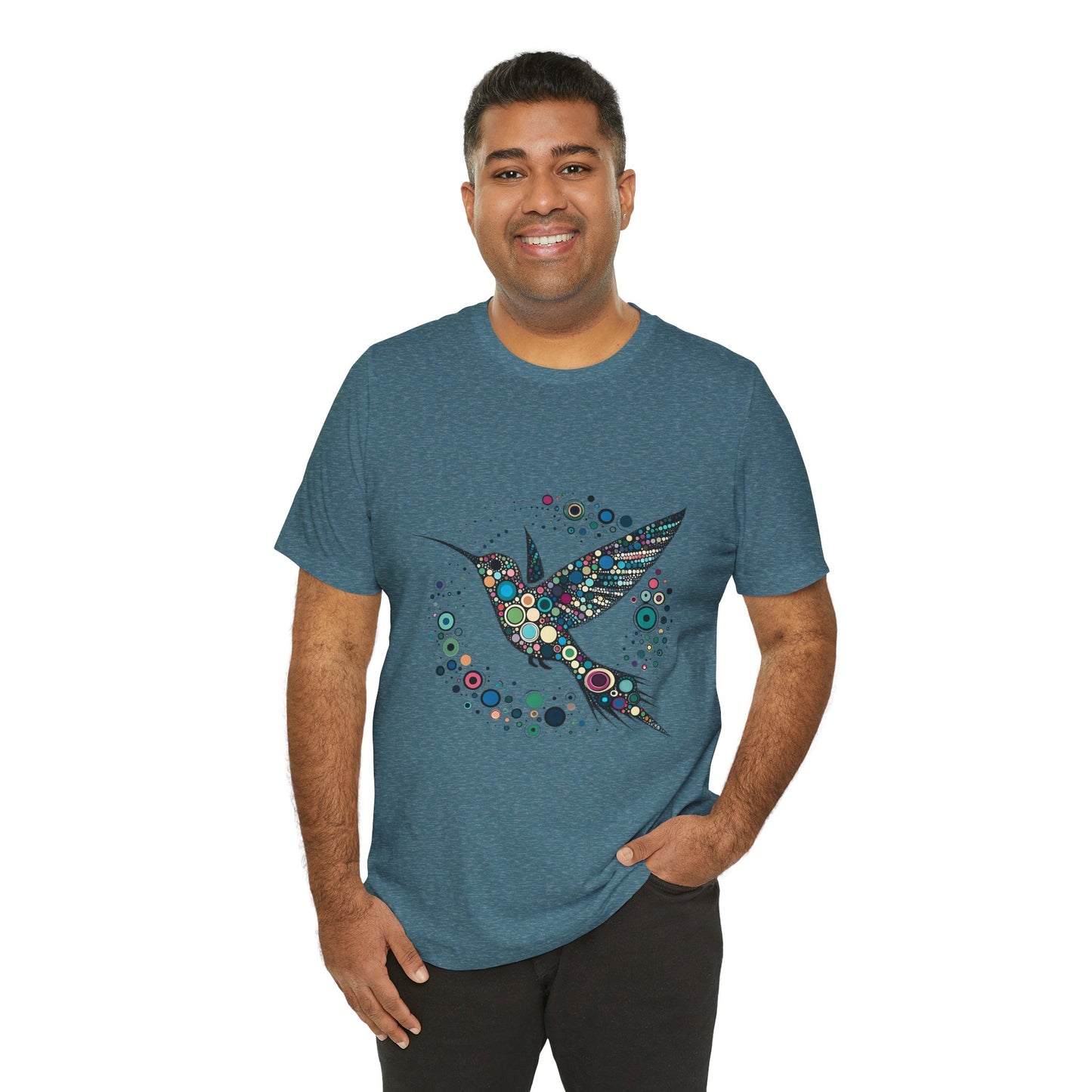 Hummingbird Dot Art T-Shirt – Colorful Nature-Inspired Graphic Tee