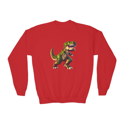 Pixel Dinosaur Youth Sweatshirt – Retro Pixel T-Rex Gamer Hoodie