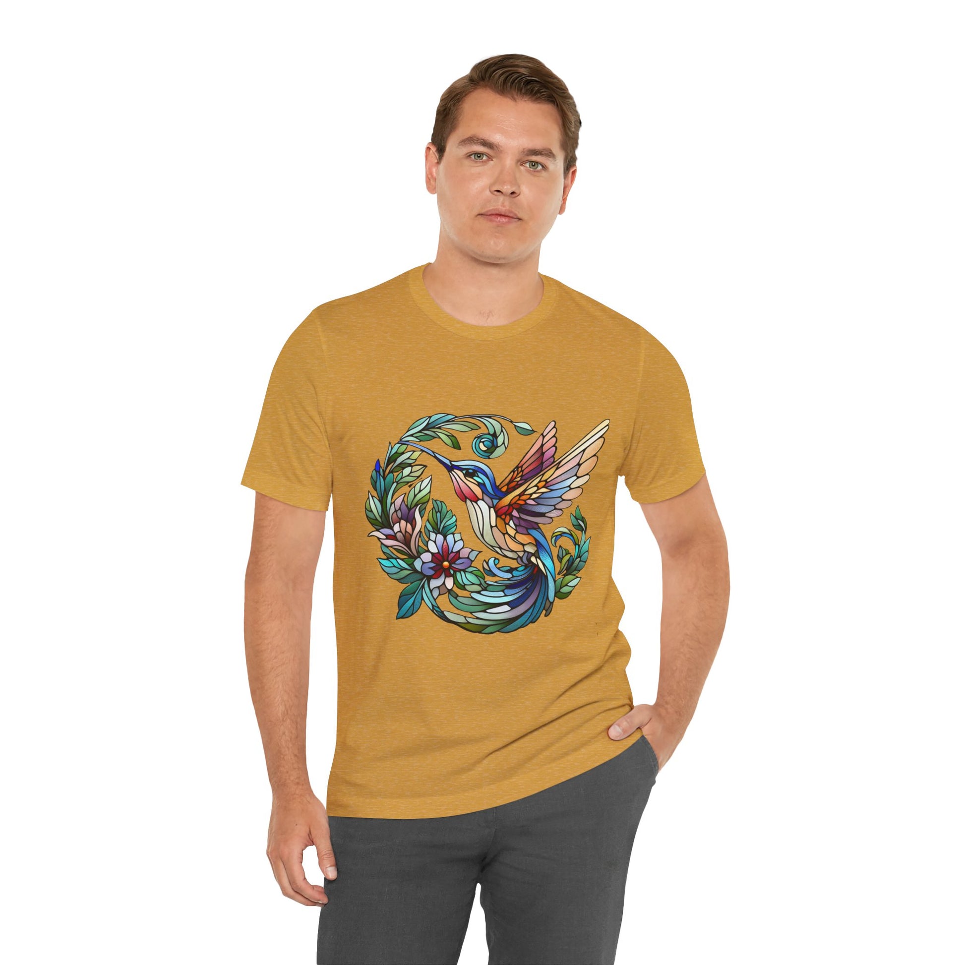 Stained Glass Hummingbird Tee – Vibrant Nature Shirt - WhimSpin - https://whimspin.com