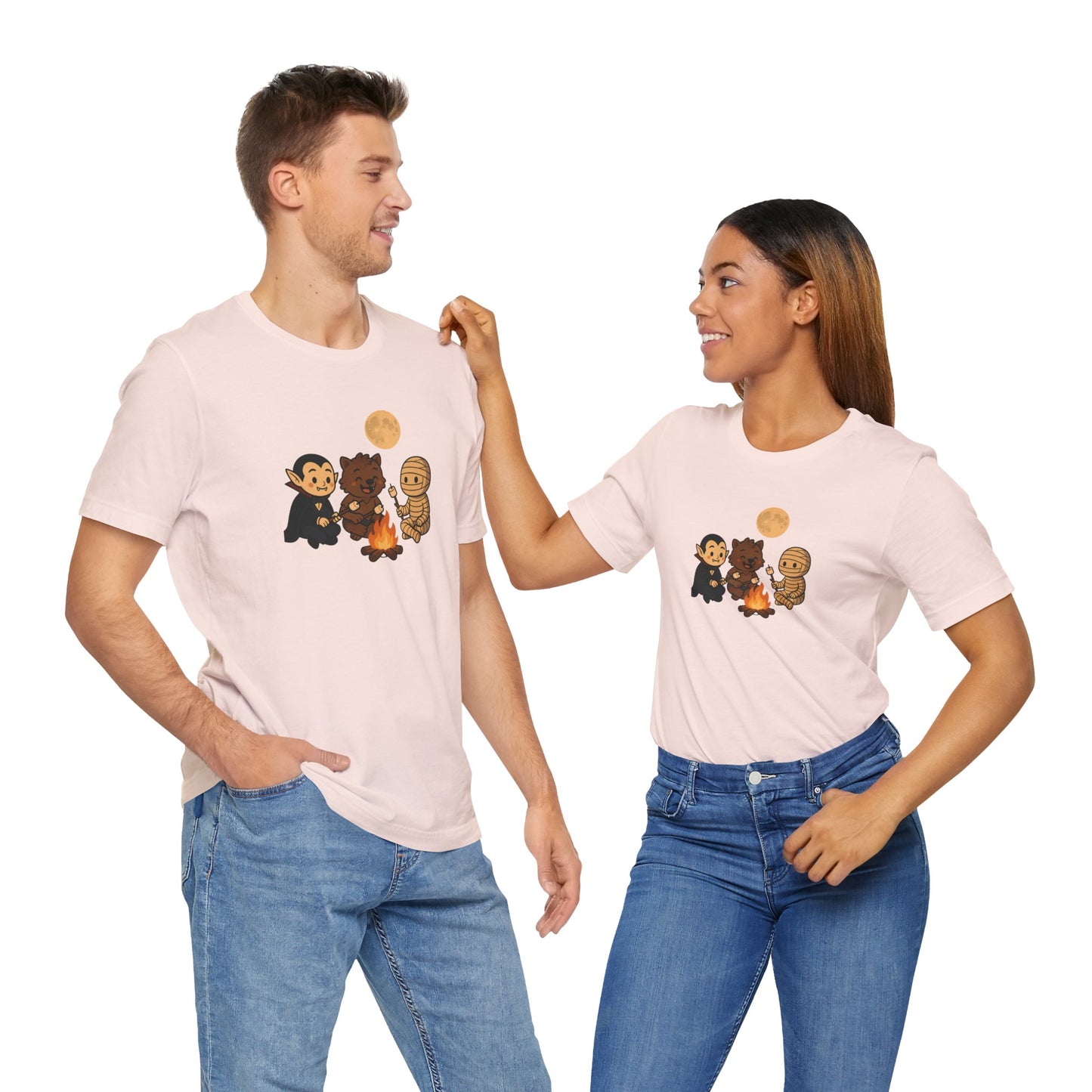 Halloween Monsters Campfire T-Shirt – Cute Monster Shirt with Roasting Marshmallows