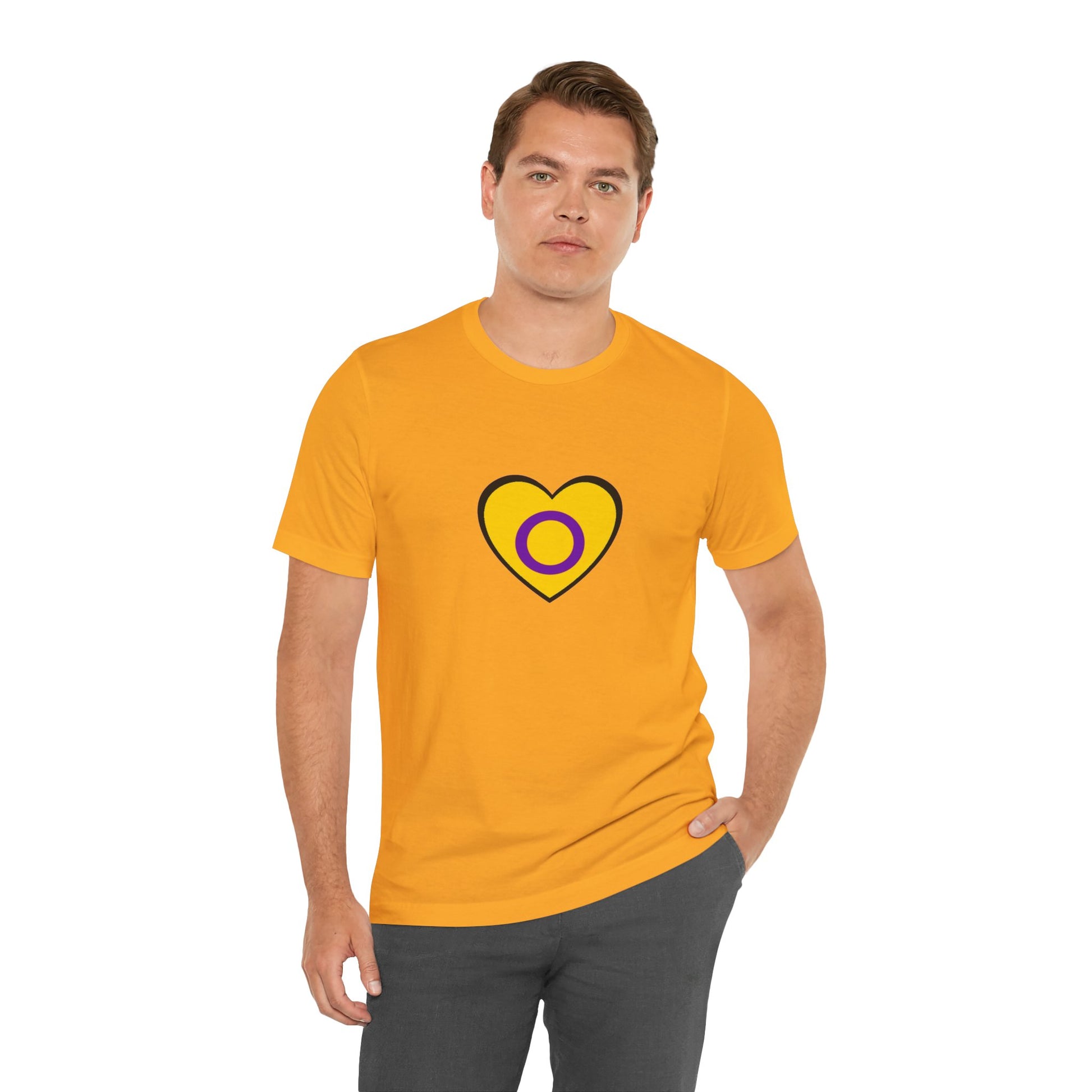 Intersex Pride Flag Heart T-Shirt – Minimalist LGBTQ+ Support Tee - WhimSpin - https://whimspin.com