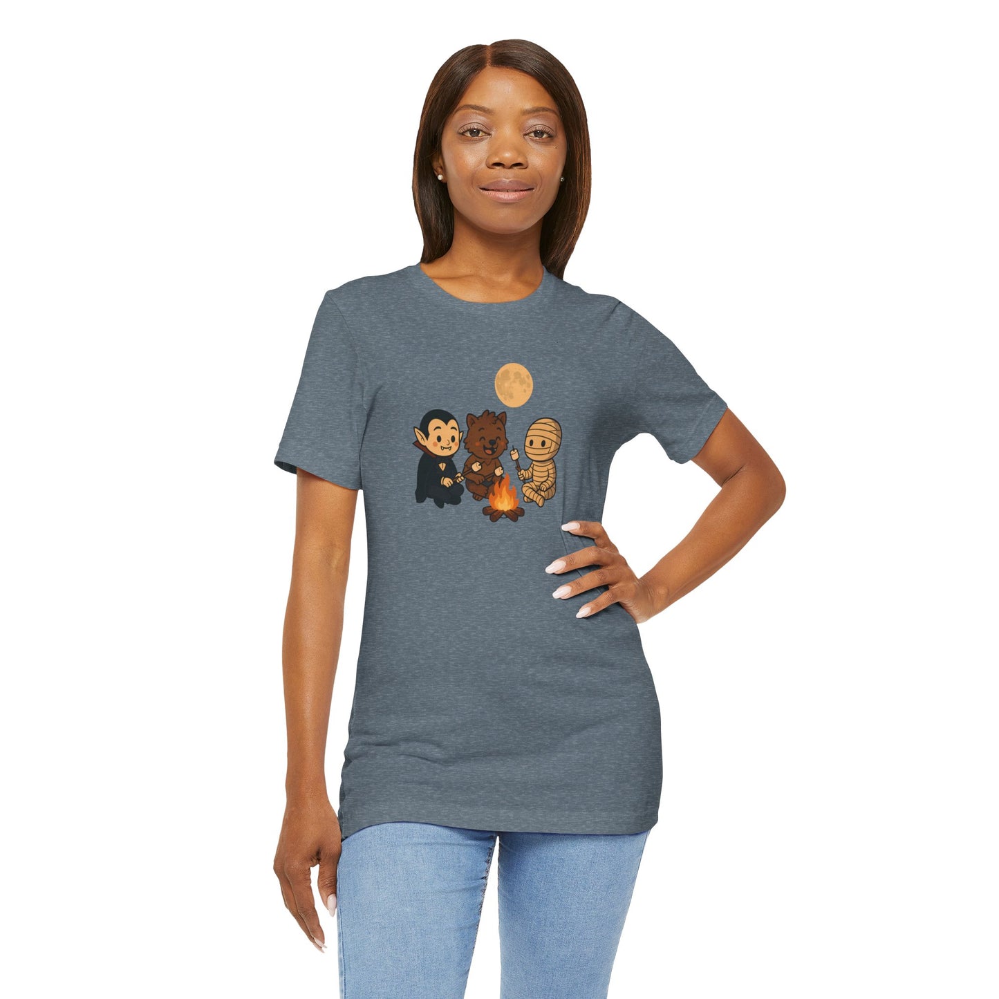 Halloween Monsters Campfire T-Shirt – Cute Monster Shirt with Roasting Marshmallows