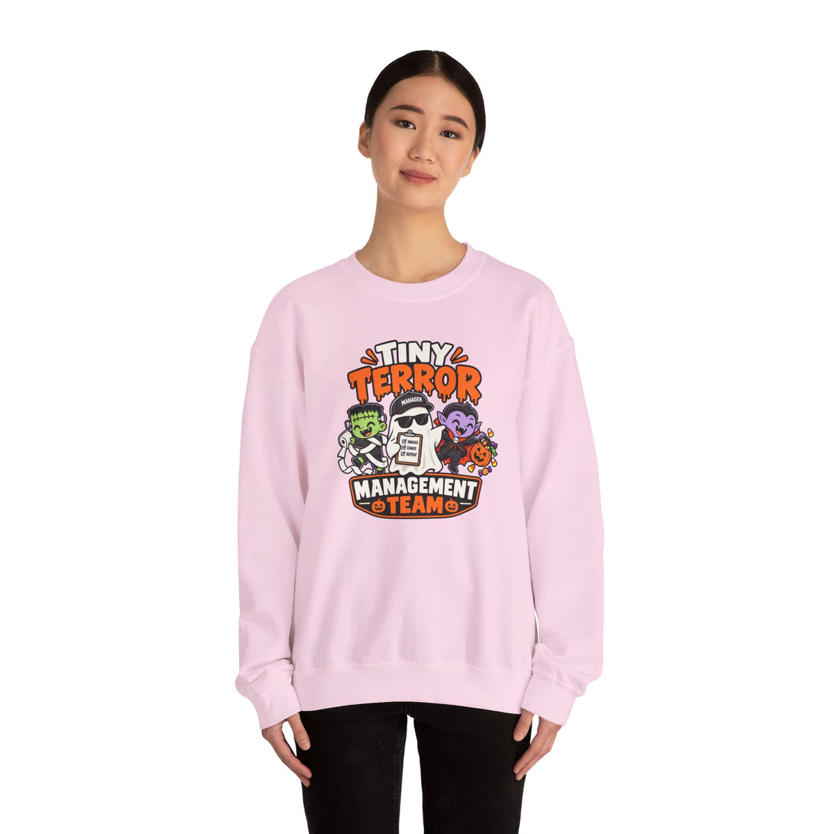 Tiny Terror Management Team Sweatshirt – Funny Halloween Parent Crewneck