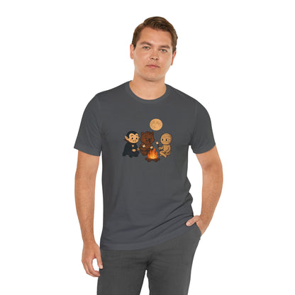 Halloween Monsters Campfire T-Shirt – Cute Monster Shirt with Roasting Marshmallows