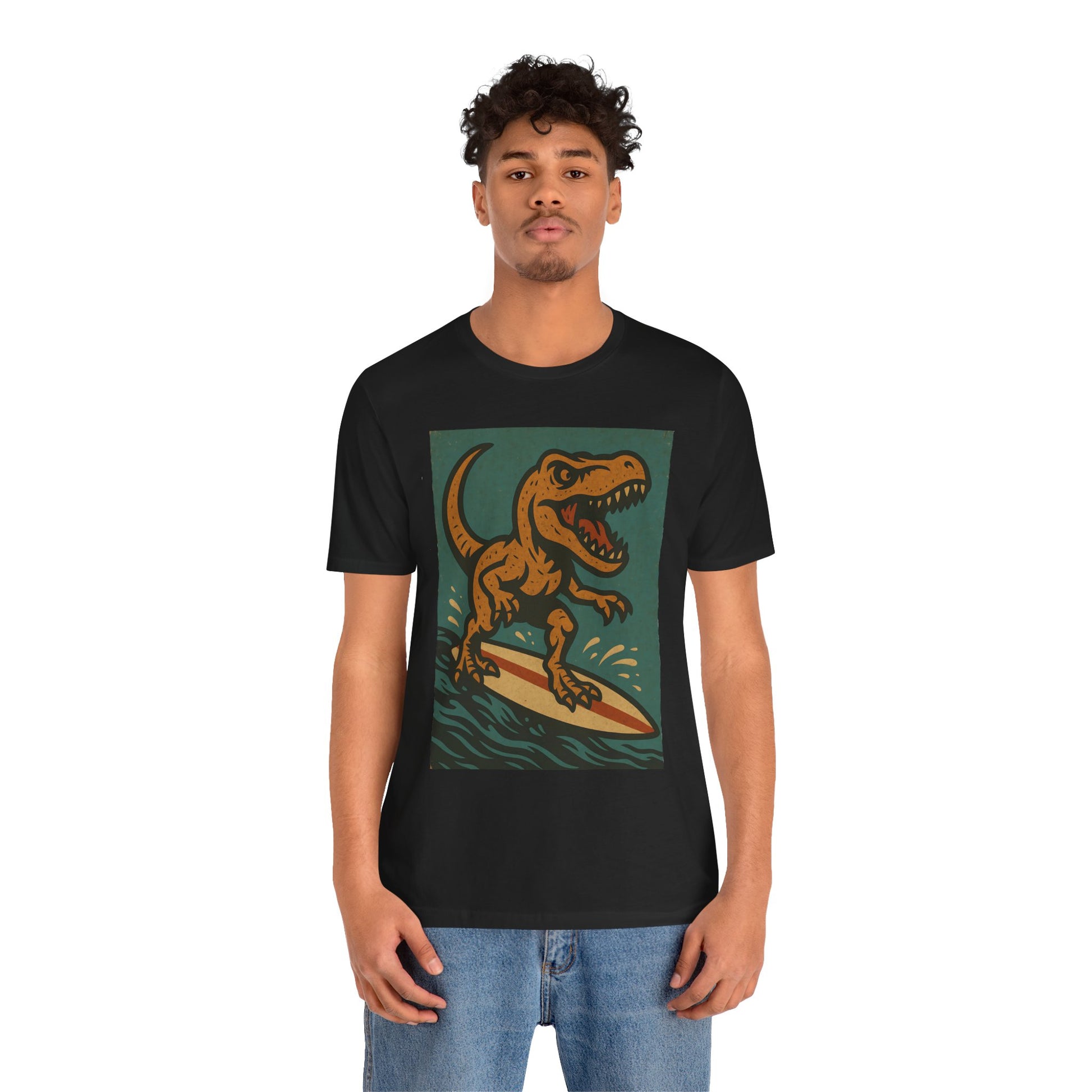 Surfing T-Rex T-Shirt – Funny Dinosaur Graphic Tee for Summer Vibes - WhimSpin - https://whimspin.com
