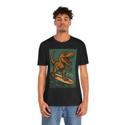 Surfing T-Rex T-Shirt – Funny Dinosaur Graphic Tee for Summer Vibes - WhimSpin - https://whimspin.com
