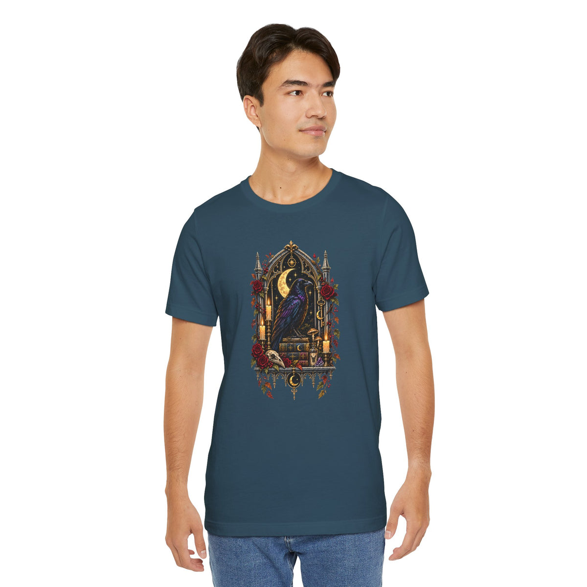 Raven’s Reliquary Tee – Gothic Moonlit Raven T-shirt