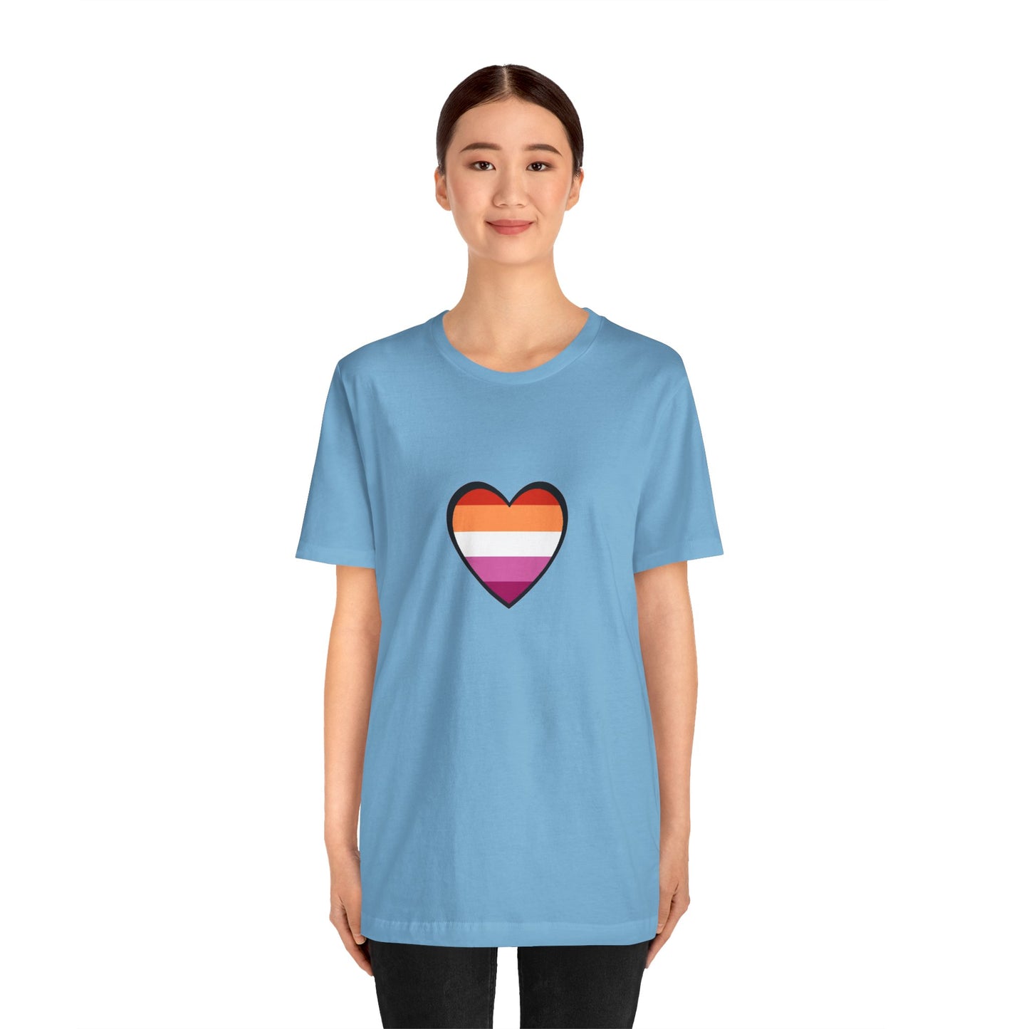 Lesbian Flag Heart T-Shirt – Bold LGBTQ+ Graphic Tee