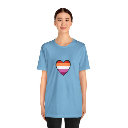 Lesbian Flag Heart T-Shirt – Bold LGBTQ+ Graphic Tee