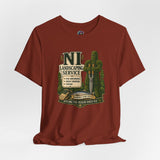 Rust-brown crewneck T-shirt with detailed green cactus “NI Landscaping Service” logo