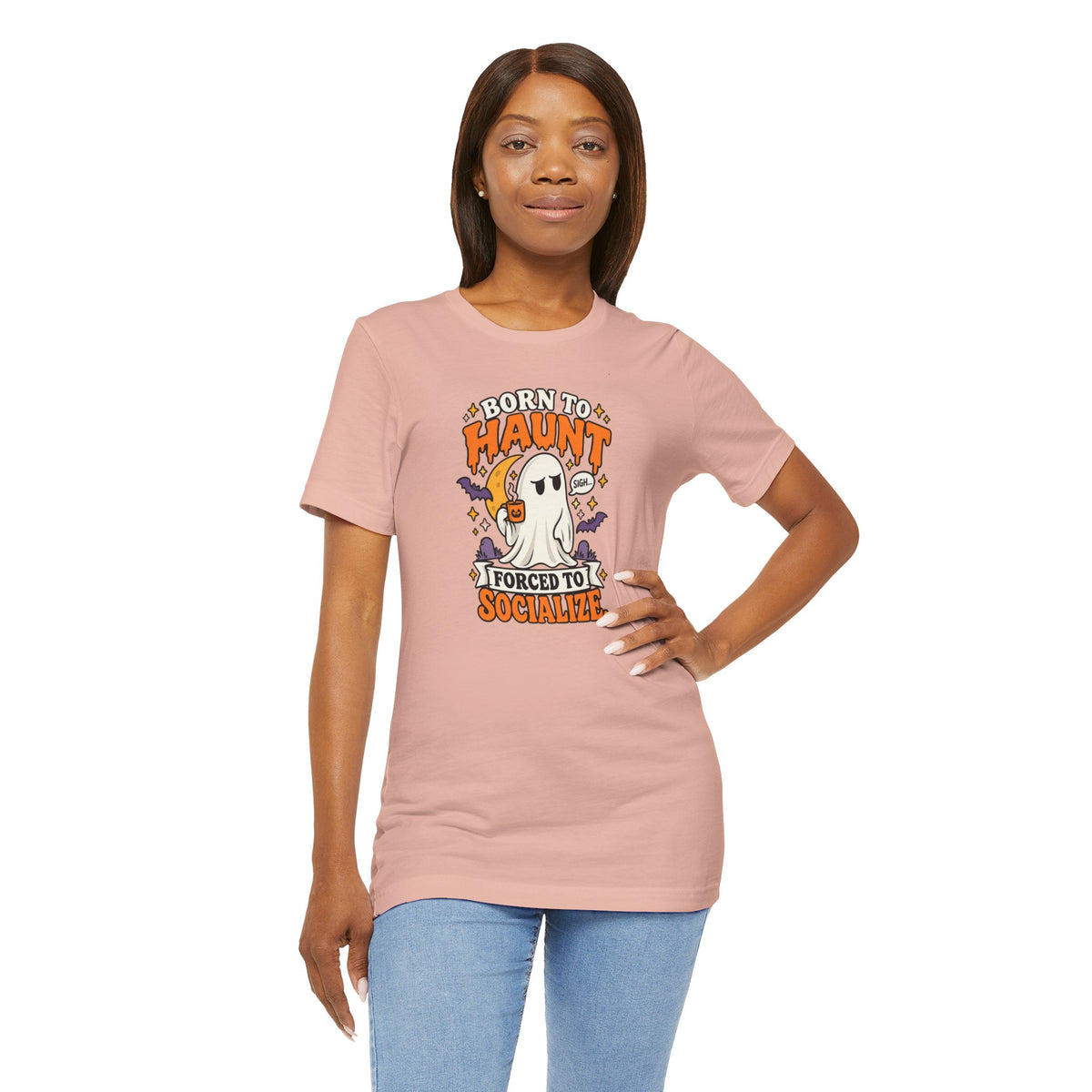 Born to Haunt Forced to Socialize T-Shirt – Funny Halloween Ghost Tee