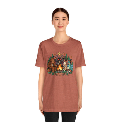 Cryptid Campfire T-Shirt – Bigfoot, Mothman & Nessie Tee