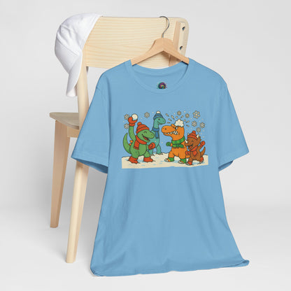 Dinosaur Snowball Fight T-Shirt – Funny Winter Dino Graphic Tee