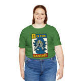 Green crewneck T-shirt with 'B is for Banshee' graphic on front