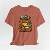 Rust orange crewneck T-shirt with colorful pumpkins graphic on front