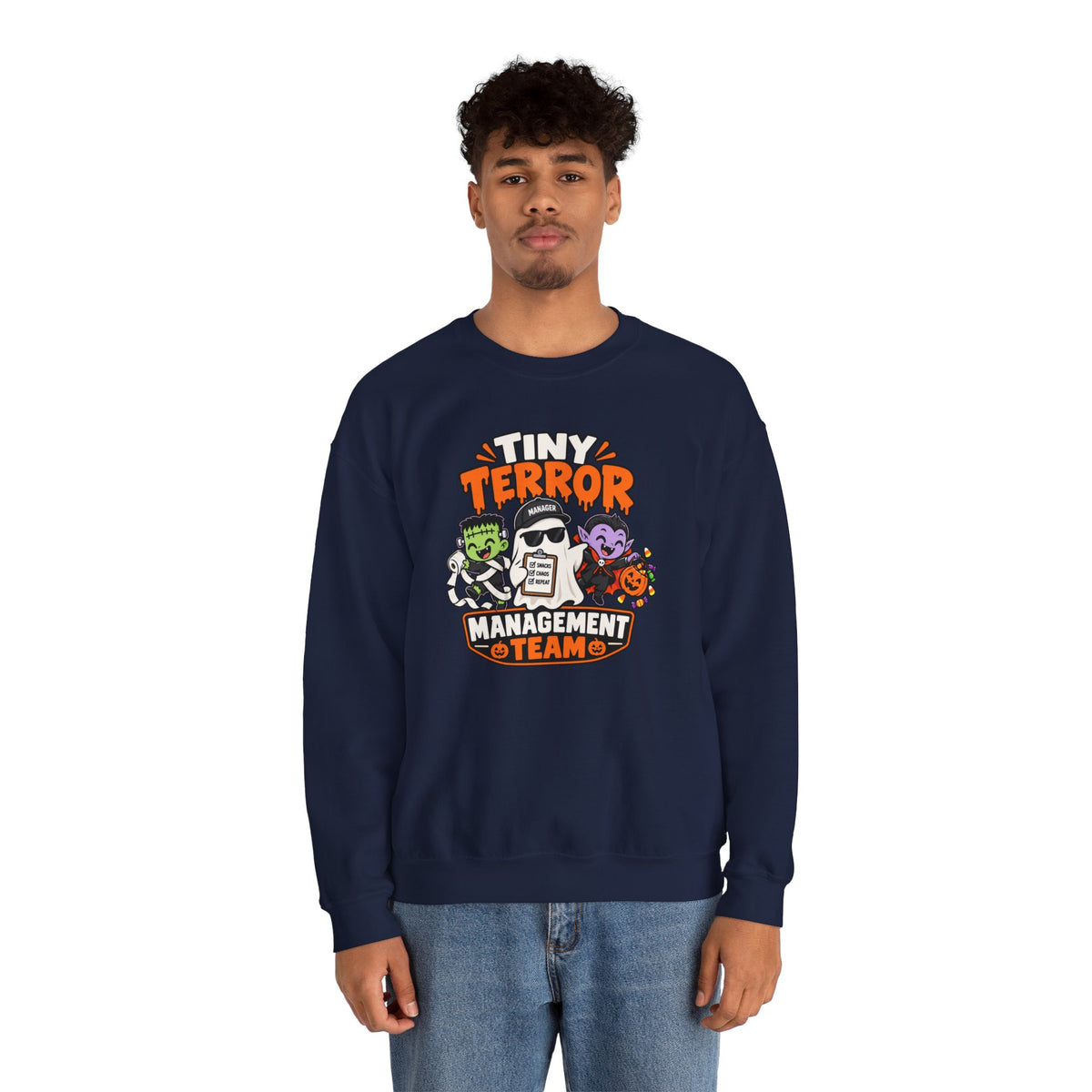 Tiny Terror Management Team Sweatshirt – Funny Halloween Parent Crewneck