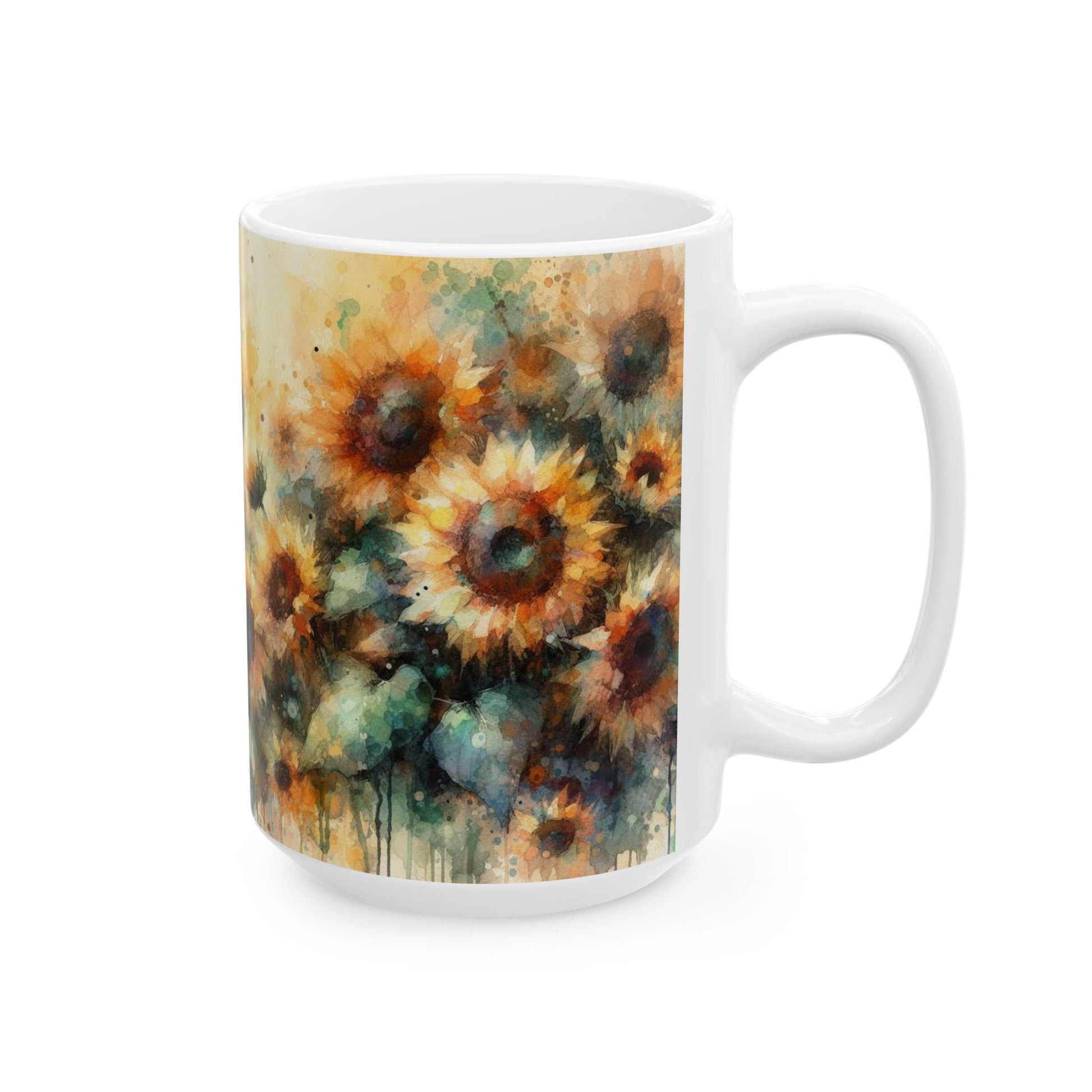 Watercolor Sunflower Mug | Artistic Floral Coffee Cup 11oz & 15oz - WhimSpin - https://whimspin.com