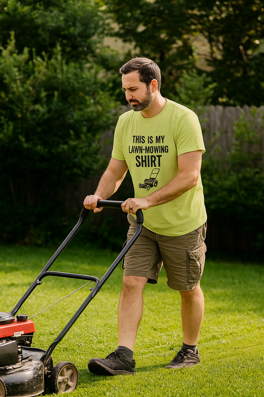 Lawn Mowing Tee – Funny Shirt Summer Yard Work T-shirt with Mower Graphic - WhimSpin - https://whimspin.com