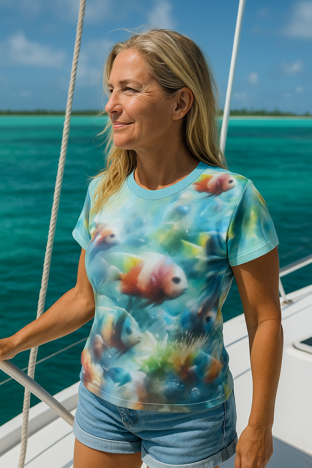 Tropical Fish All-Over Print Tee – Watercolor Marine Life Graphic Shirt