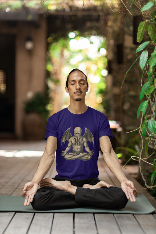 Meditating Cthulhu T-Shirt – Unisex Mythos Tee for Sci-Fi & Festival Fans - WhimSpin - https://whimspin.com
