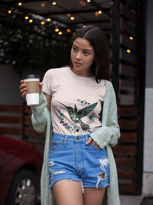 Hummingbird Dot Art T-Shirt – Colorful Nature-Inspired Graphic Tee - WhimSpin - https://whimspin.com