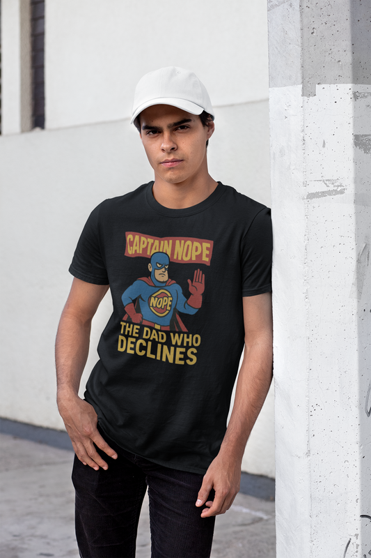 Captain Nope Dad T-Shirt – Funny Superhero Tee for Father Figures - WhimSpin - https://whimspin.com