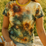 Women’s watercolor floral print T-shirt with yellow crew neck trim and short sleeves