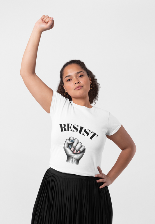 Resist Feminist Power Fist Tee – USA Flag Nails Protest Shirt - WhimSpin - https://whimspin.com