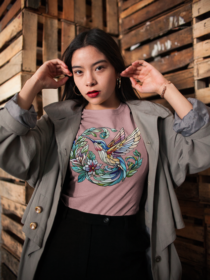 Stained Glass Hummingbird Tee – Vibrant Nature Shirt - WhimSpin - https://whimspin.com
