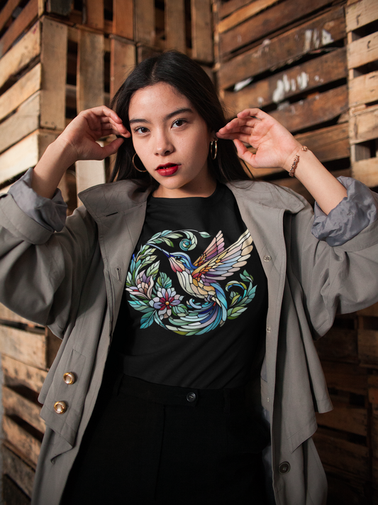 Stained Glass Hummingbird Tee – Vibrant Nature Shirt - WhimSpin - https://whimspin.com