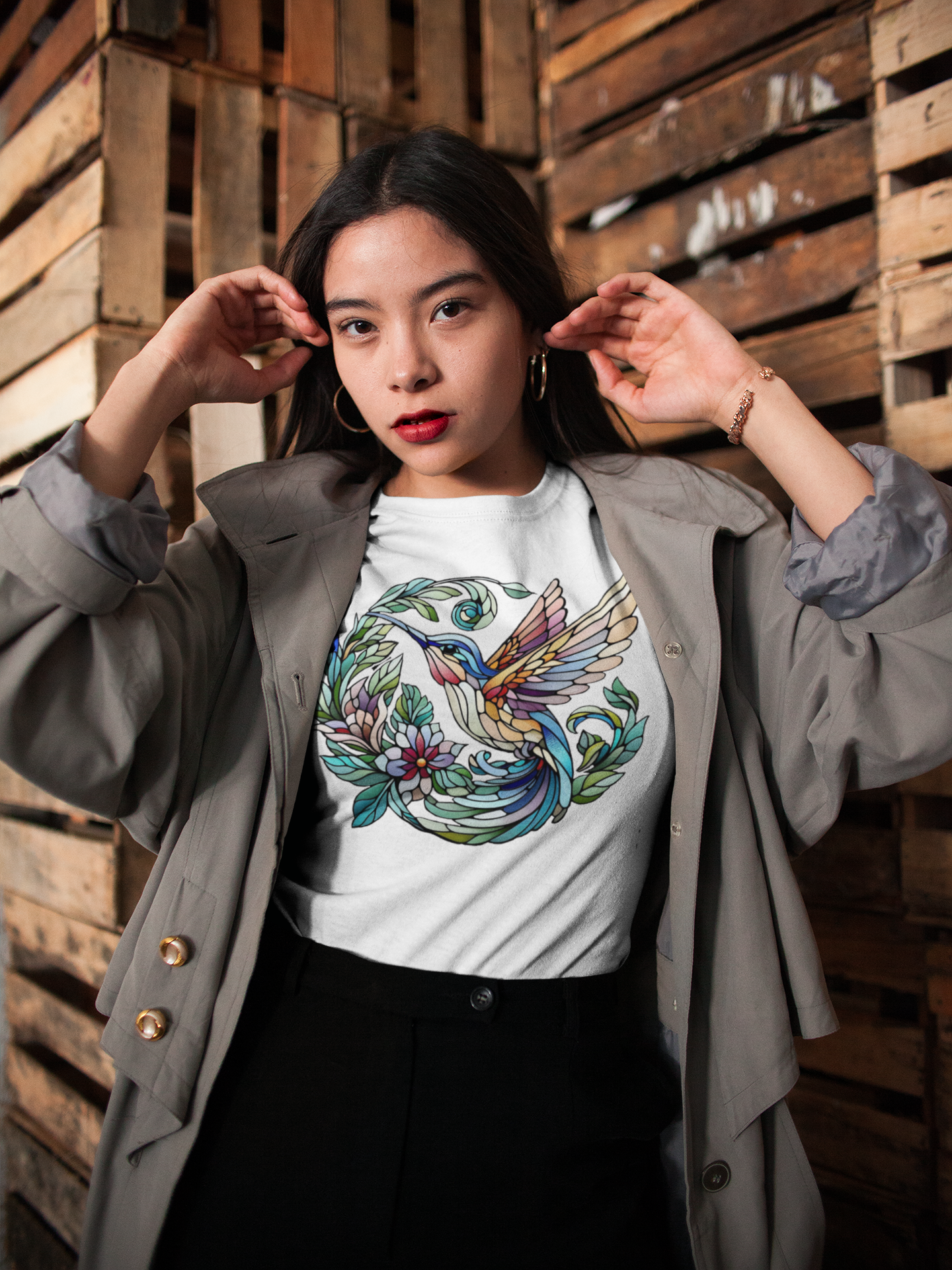 Stained Glass Hummingbird Tee – Vibrant Nature Shirt - WhimSpin - https://whimspin.com