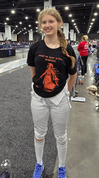Right of Way Is for Mortals T-Shirt – Athena Fencing Tee for Myth & Sport Fans - WhimSpin - https://whimspin.com