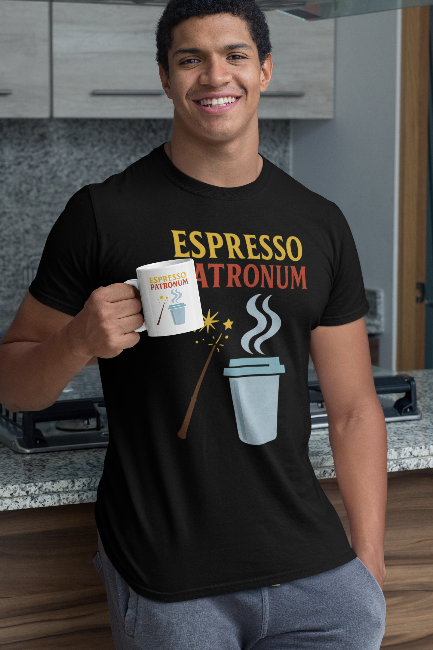 Espresso Patronum T-Shirt – Funny Coffee & Wizard Parody Tee
