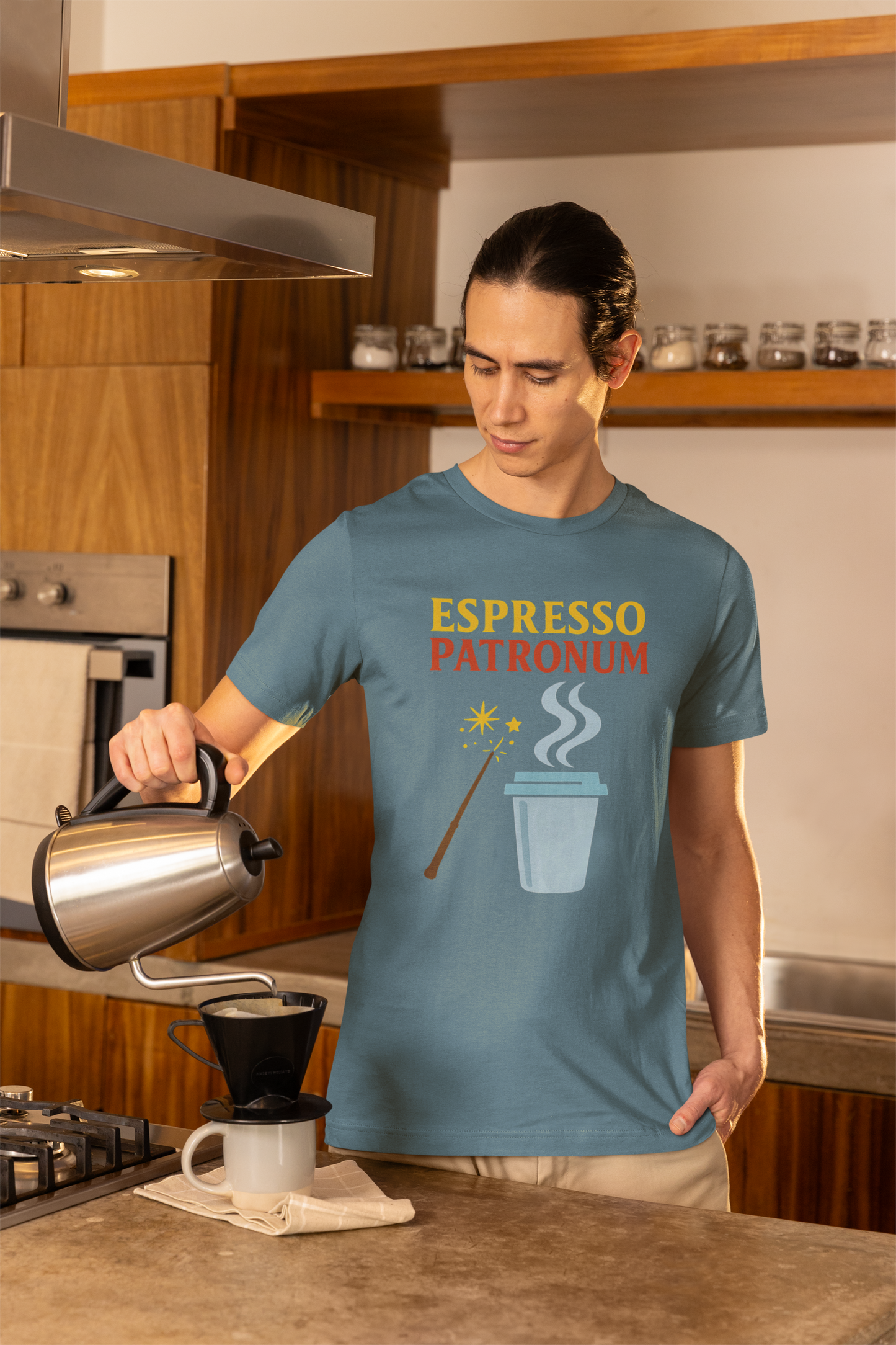 Espresso Patronum T-Shirt – Funny Coffee & Wizard Parody Tee