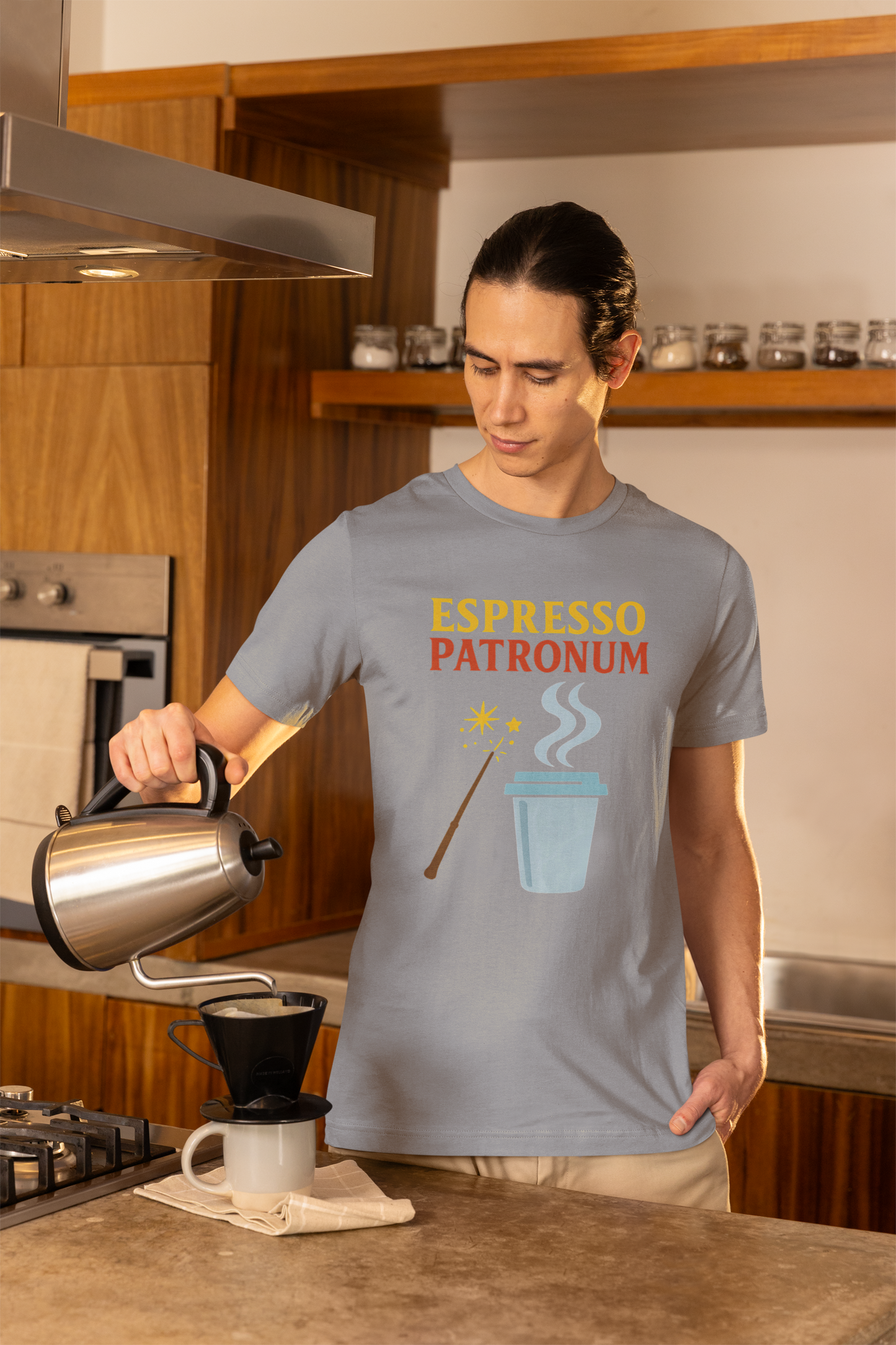 Espresso Patronum T-Shirt – Funny Coffee & Wizard Parody Tee