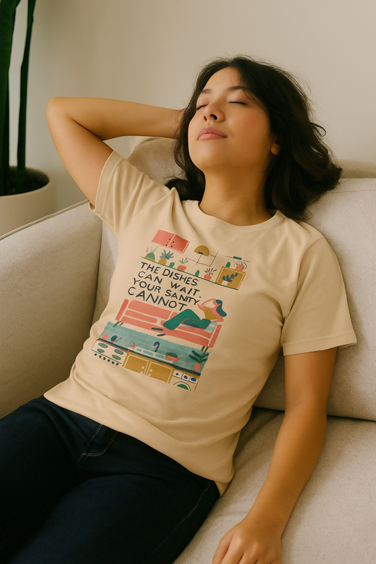 The Dishes Can Wait Graphic Tee – Funny Self-Care Comfort Shirt