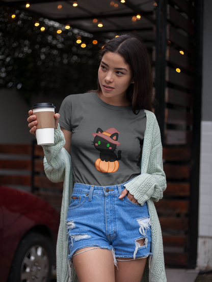 Halloween Cat Shirt – Cute Cat on a Pumpkin Graphic Tee