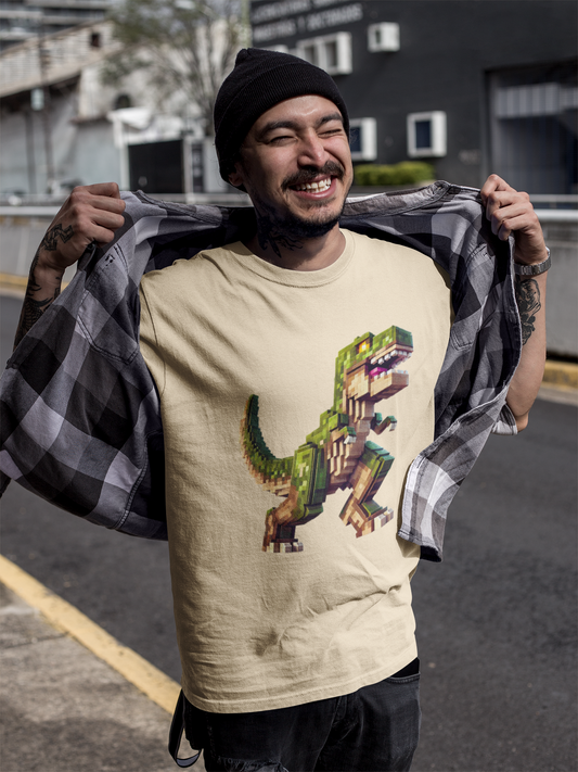 Pixel Dinosaur T-Shirt – Retro Dino Graphic Tee for Adults