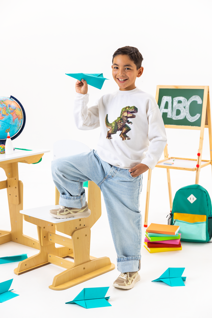 Pixel Dinosaur Youth Sweatshirt – Retro Pixel T-Rex Gamer Hoodie