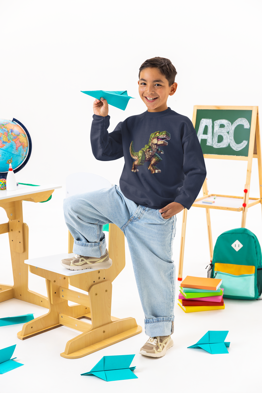 Pixel Dinosaur Youth Sweatshirt – Retro Pixel T-Rex Gamer Hoodie
