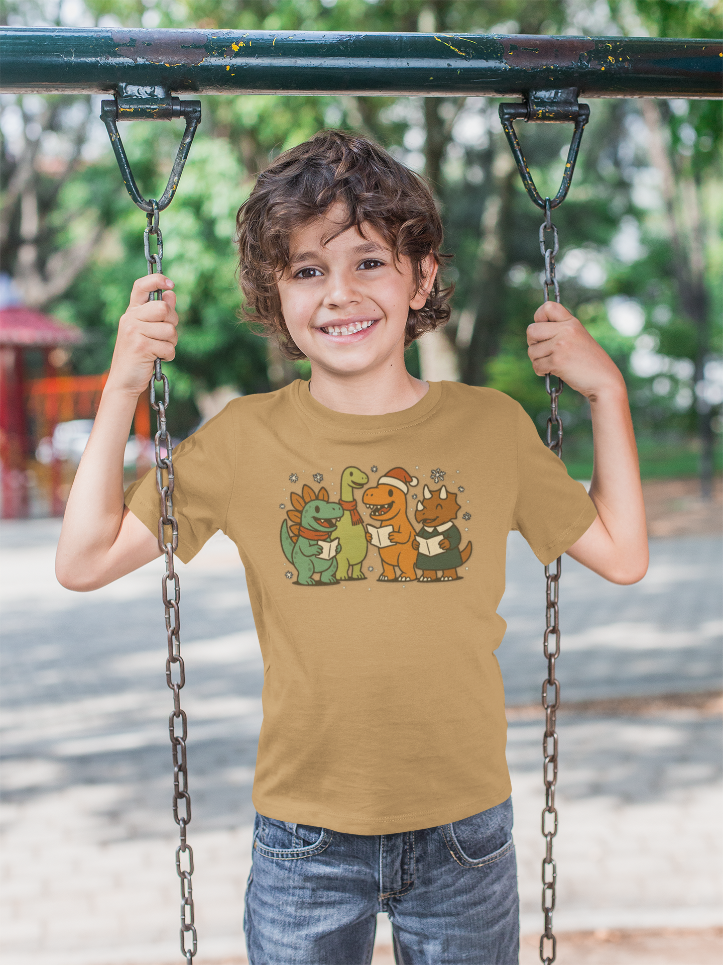Dinosaur Carolers Kids’ T-Shirt – Cute Singing Dino Christmas Tee