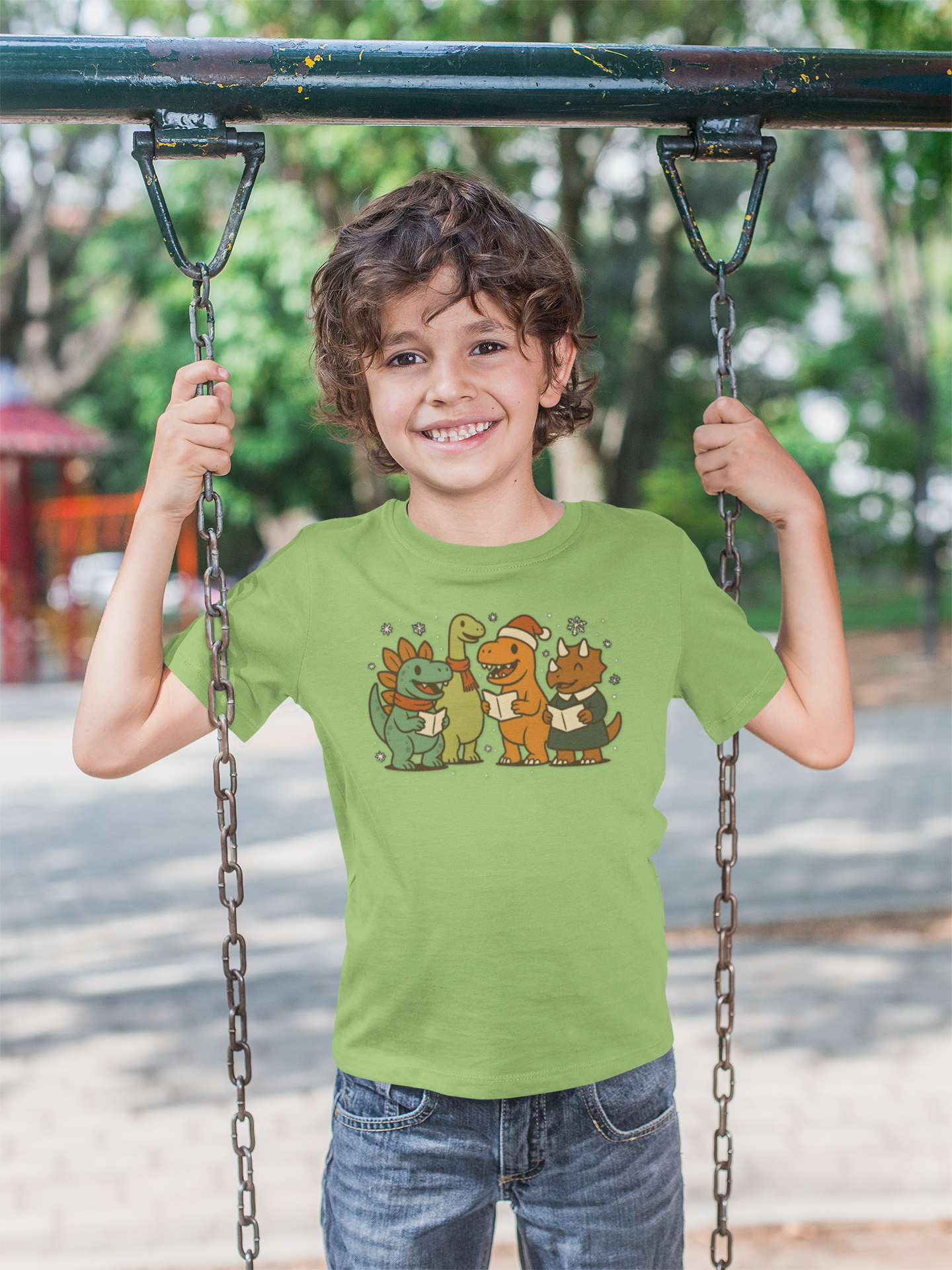 Dinosaur Carolers Kids’ T-Shirt – Cute Singing Dino Christmas Tee