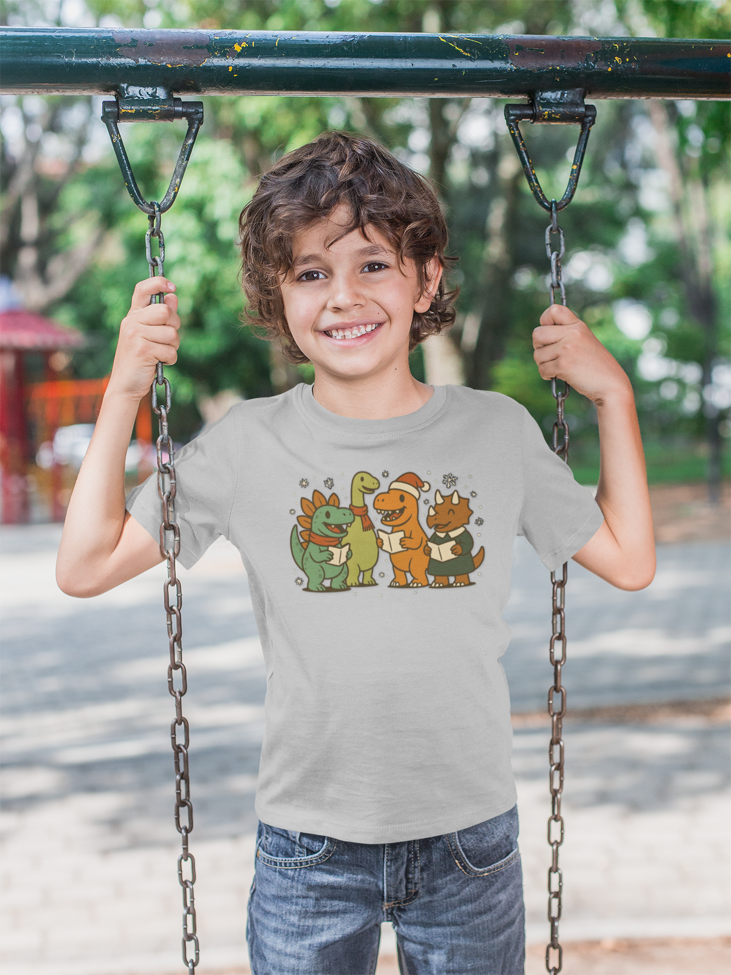 Dinosaur Carolers Kids’ T-Shirt – Cute Singing Dino Christmas Tee