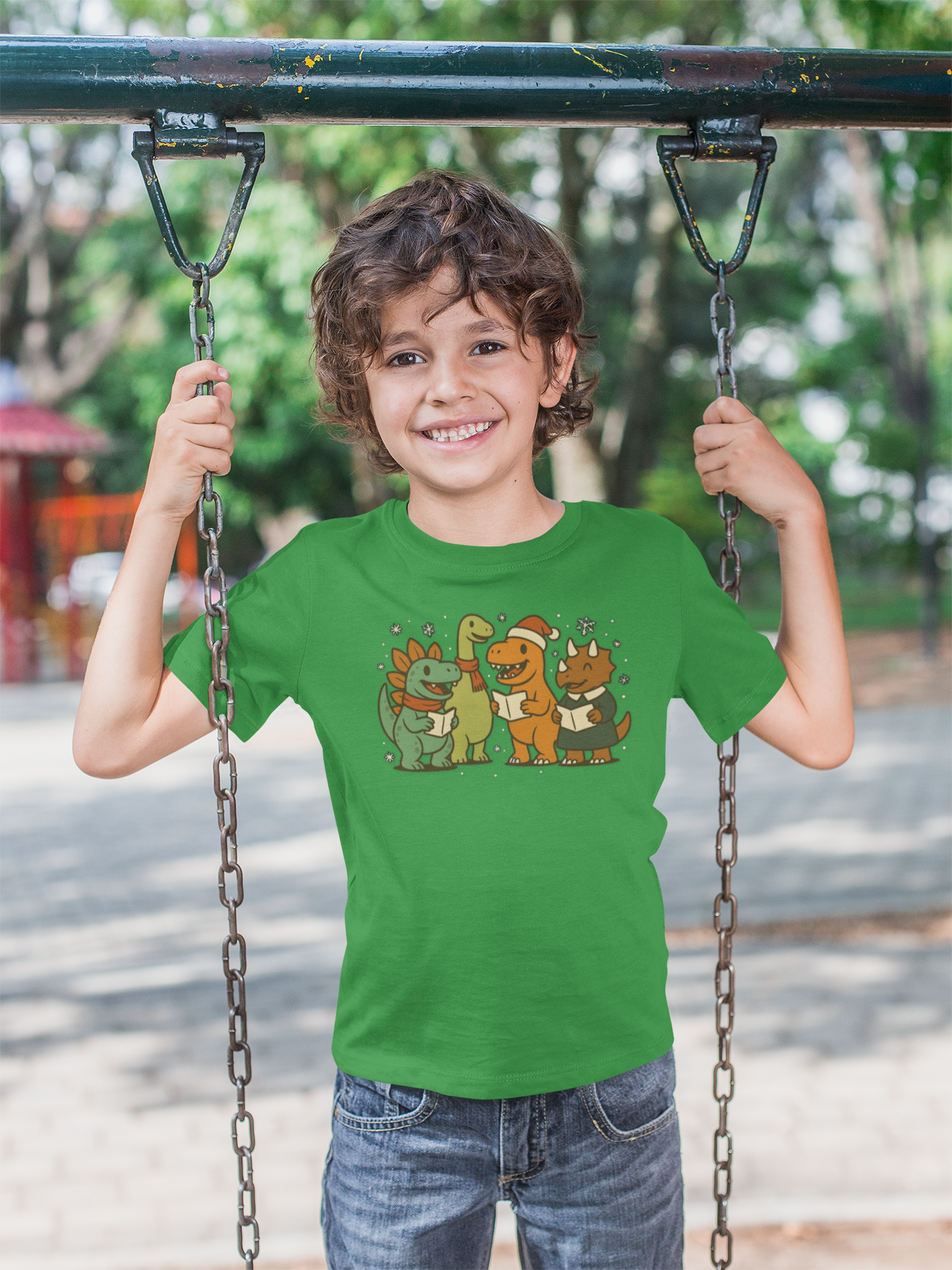 Dinosaur Carolers Kids’ T-Shirt – Cute Singing Dino Christmas Tee
