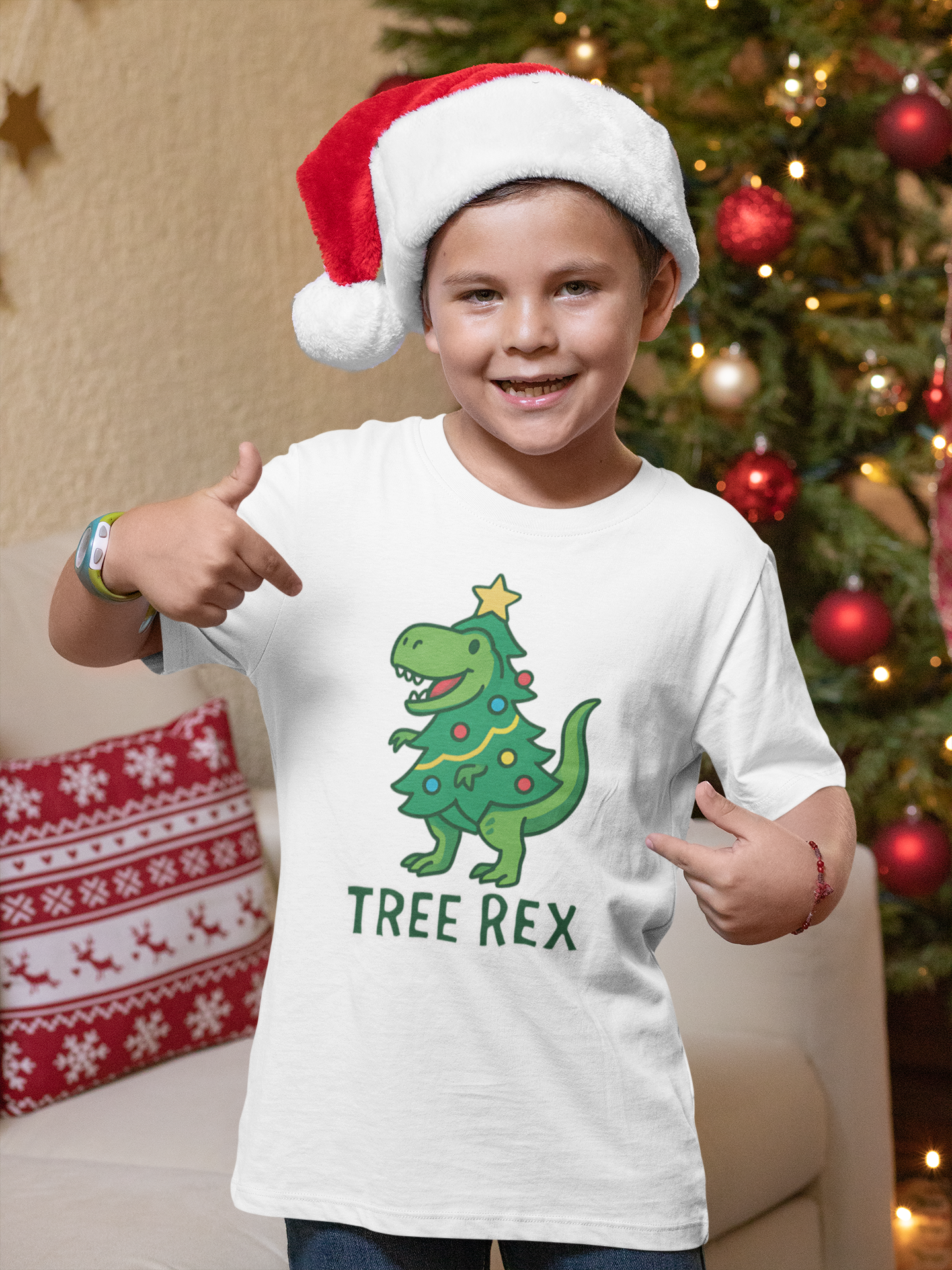 Tree Rex Kids’ Christmas T-Shirt – Cute Dino Holiday Tee